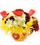 Flower mug with chrysanths and hearts